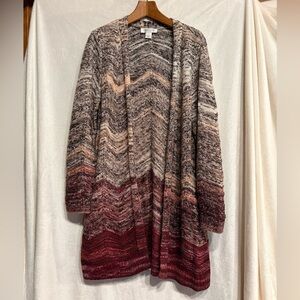 Christopher & Banks Maroon and Gray Knit Cardigan